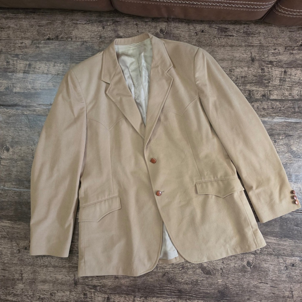 CIRCLE S Western Blazer Mens 48L Tan‎ Ranch Sport Coat Gold Needle USA Made
